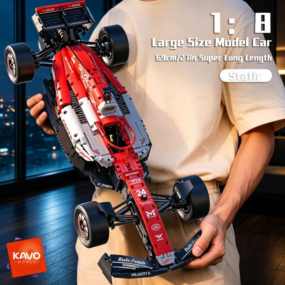 Home Improvement Expo - KAVOWORLD フォーミュラレッド＆ホワイトスーパースポーツカービルディングブロック車両モデルキット、1:8スケール1768ピースシミュレーションタイヤ付きオープンテールレーシングカー、コレクションオーナメントDIY組み立て玩具、自宅のデスクデコレーション、クリスマス、新年、誕生日プレゼント、レーシングファン向け