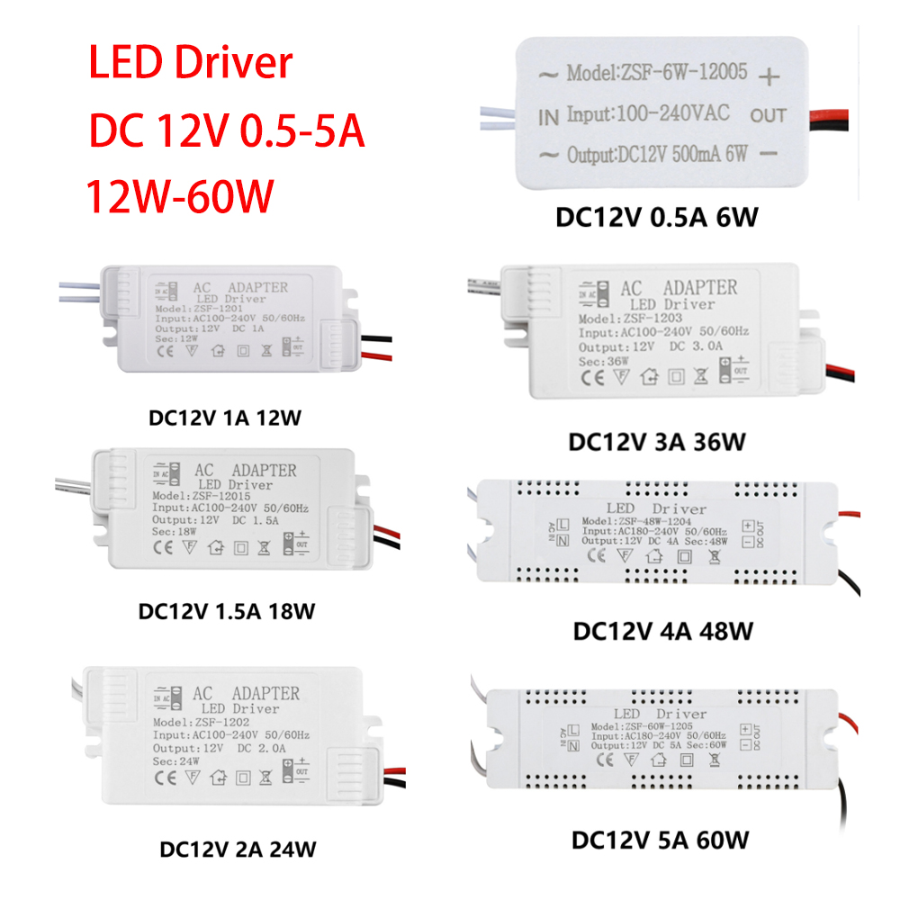 Home Improvement Expo - LEDストリップライト用変圧器,電源アダプター,住宅改修用,6w,12w,18w,24w,36w,48w,60w AC 100-240v〜DC 12v
