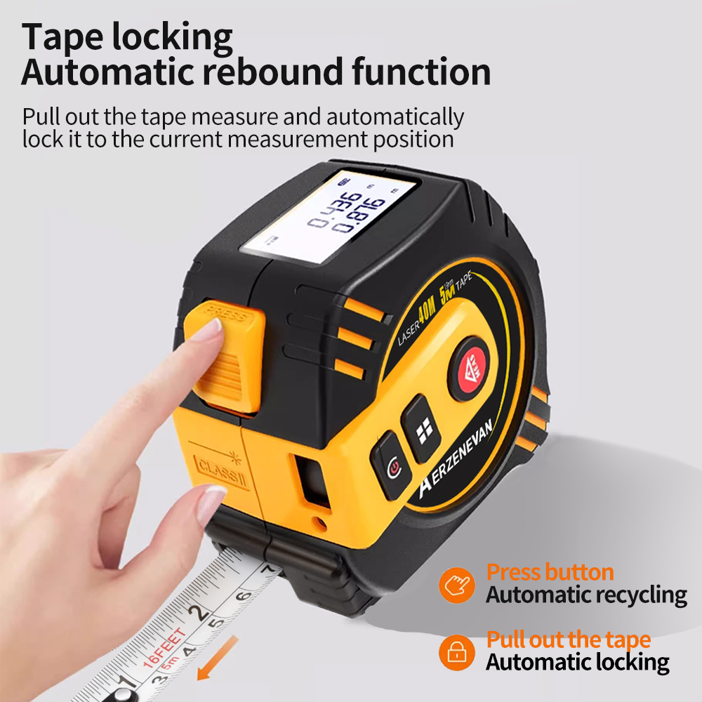 Home Improvement Expo - 高精度レーザーテープメジャー 2-in-1 インテリジェントルーラー LCDディスプレイ付き スチール製測定ツール 家庭用